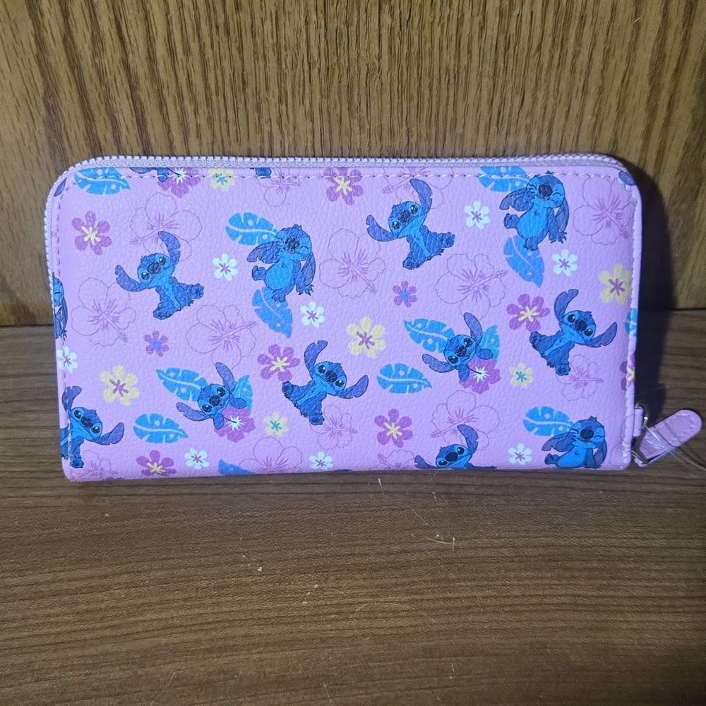 Disney Pink Zip Wallet with Blue Stitch Pattern - Picture 4 of 7